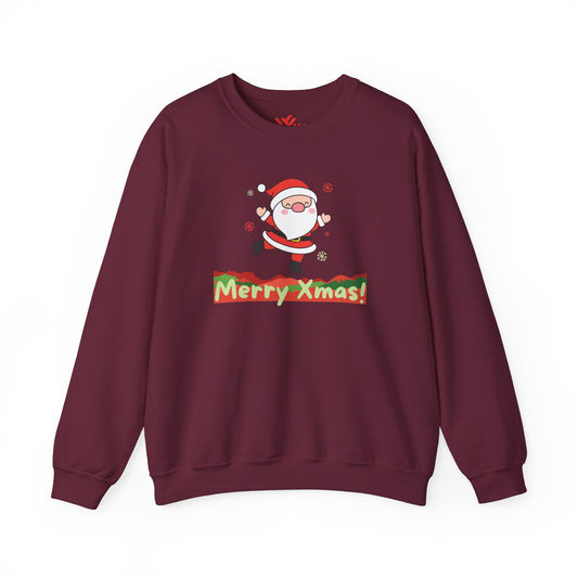 Merry Xmas" Christmas Sweatshirt with Santa Skating – Festive Holiday Apparel