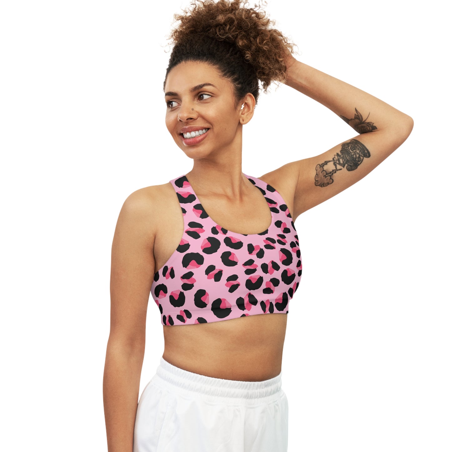 Pink Leopard Print Seamless Sports Bra for Fitness, Workout Bra, Yoga bra, Gym Bra