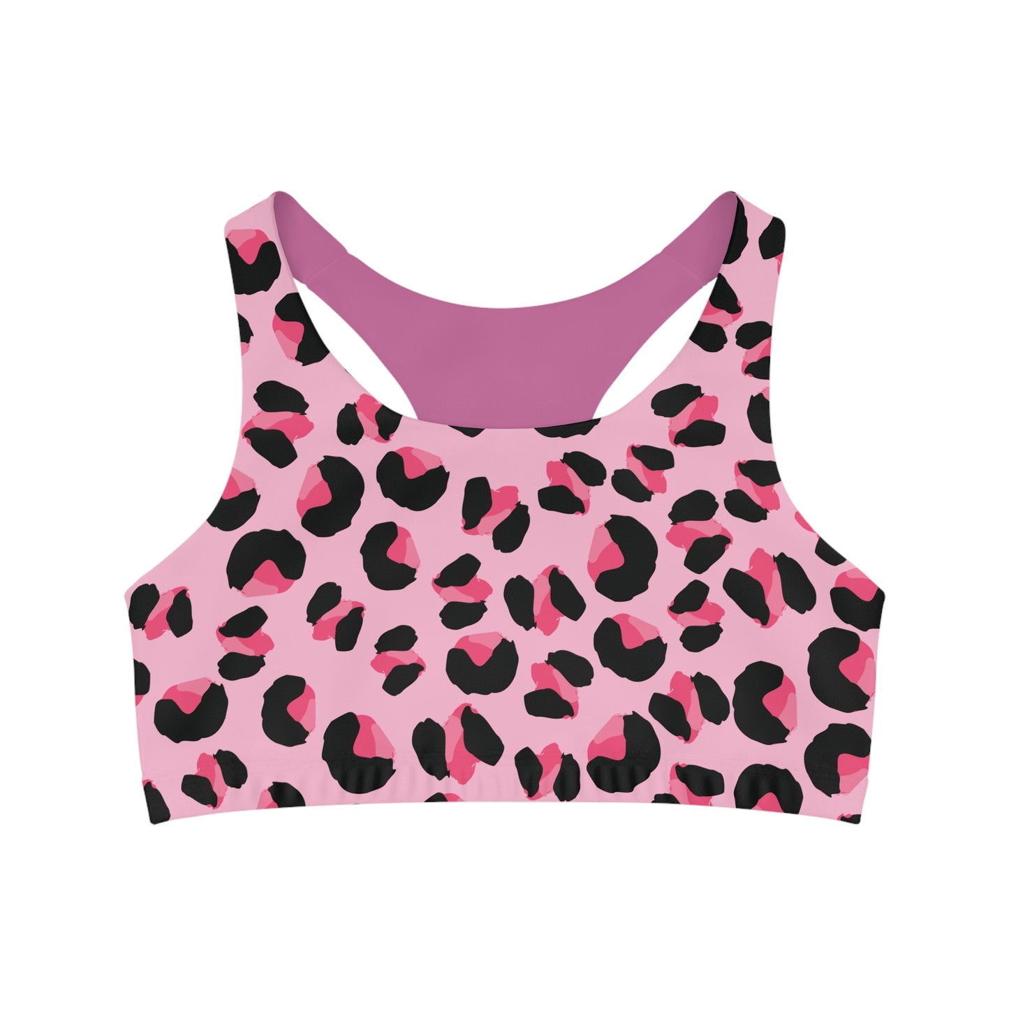 Pink Leopard Print Seamless Sports Bra for Fitness, Workout Bra, Yoga bra, Gym Bra