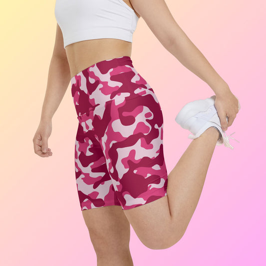 Pink Camouflage Camo Women's Gym Workout Shorts, Running Shorts, Outdoor Shorts