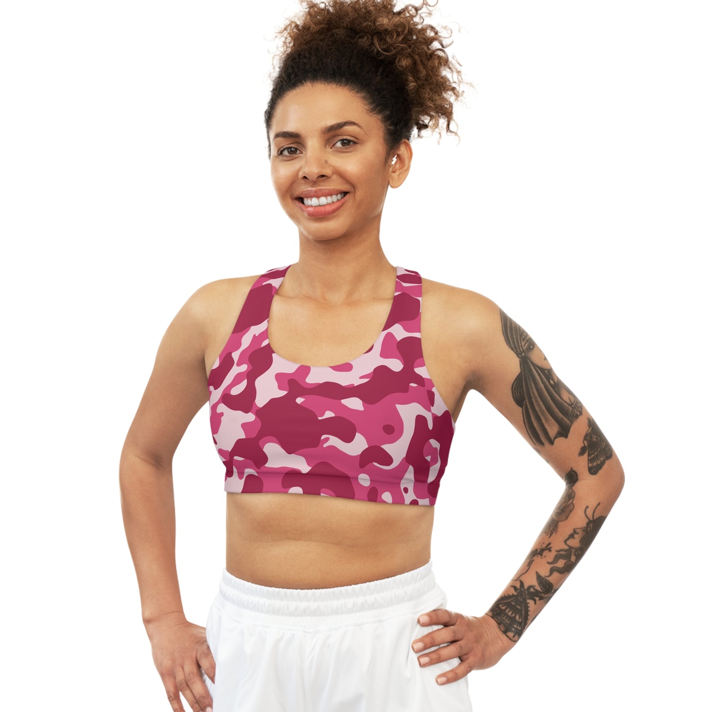 Pink Camouflage Seamless Sports Bra for Fitness, Workout Bra, Yoga bra, Gym Bra