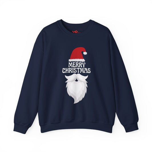 Merry Christmas Sweatshirt - Santa Hat & Beard Design, Festive Holiday Apparel