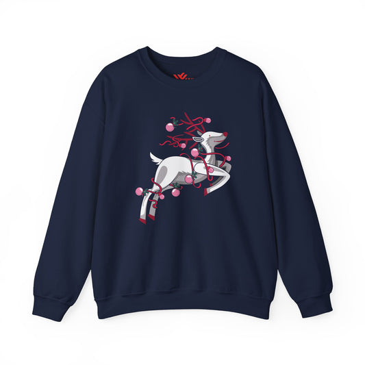 Whimsical Christmas Reindeer Sweatshirt, Cozy Holiday Jumper, Winter Apparel