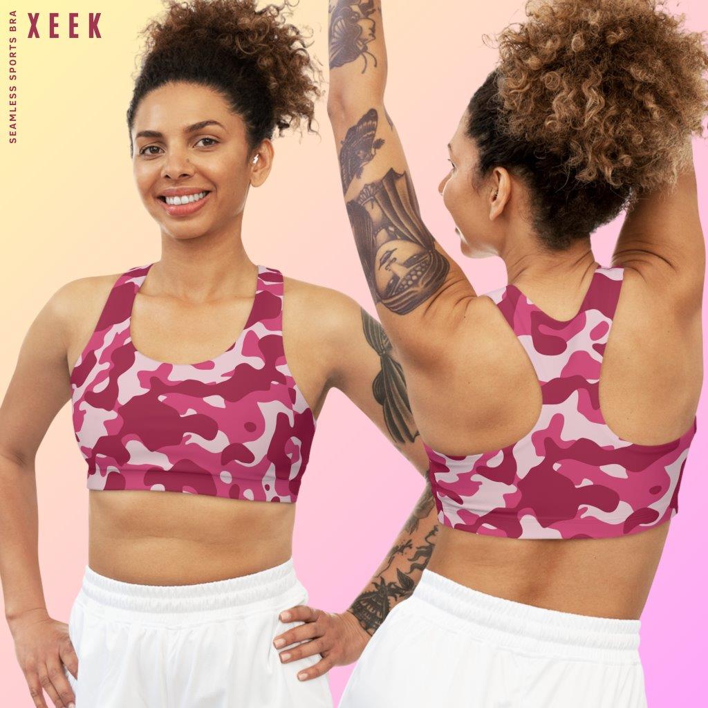 Pink Camouflage Seamless Sports Bra for Fitness, Workout Bra, Yoga bra, Gym Bra