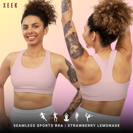 Strawberry Lemonade Stylish Seamless Sports Bra Almond for Fitness, Workout, Yoga, Gym