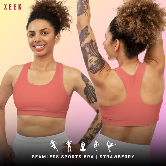 Strawberry Stylish Seamless Sports Bra Almond for Fitness, Workout, Yoga, Gym