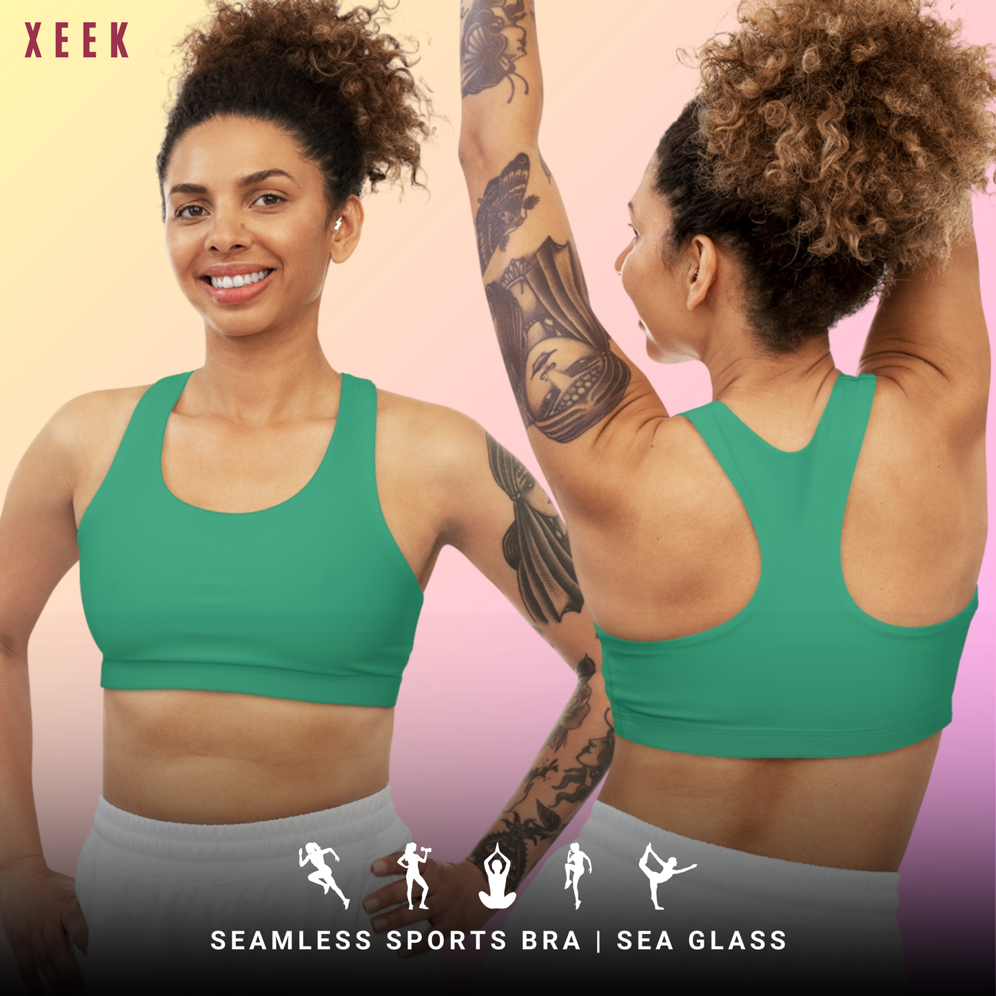 Sea Glass Stylish Seamless Sports Bra Almond for Fitness, Workout, Yoga, Gym