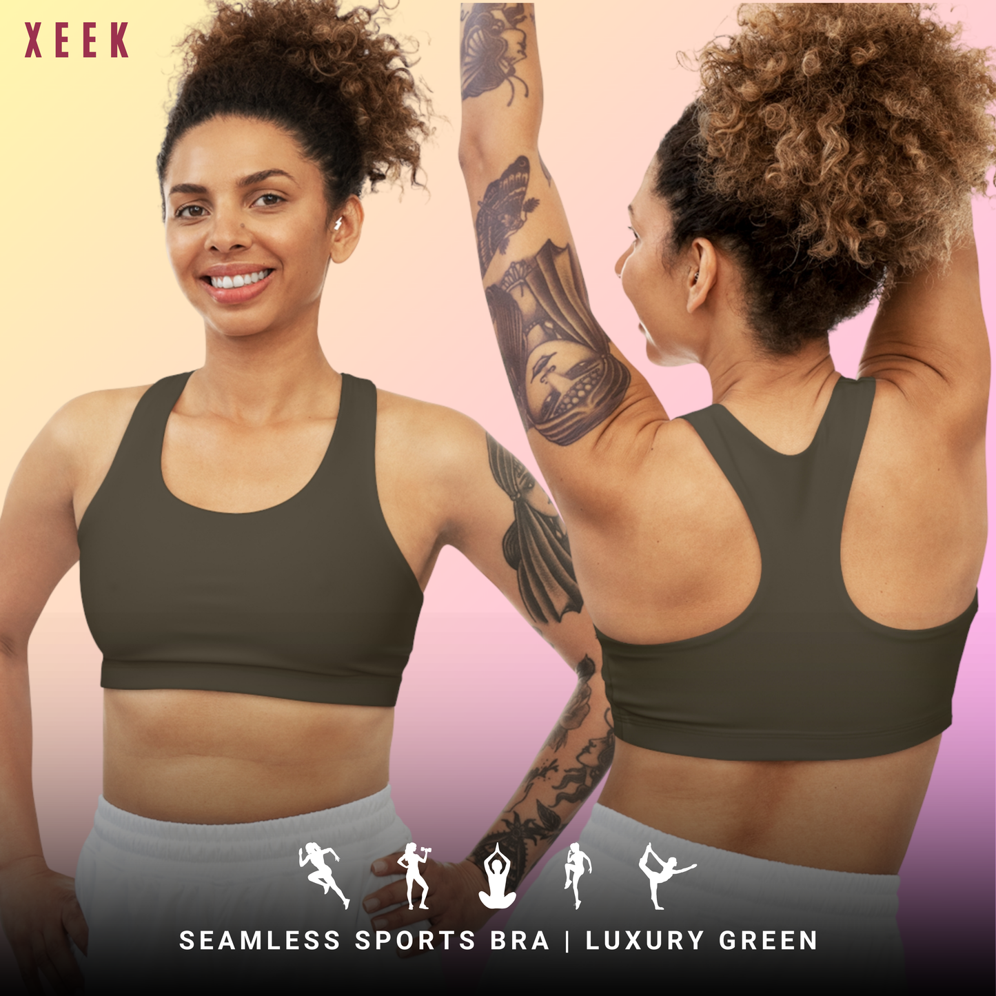 Luxury Green Stylish Seamless Sports Bra Almond for Fitness, Workout, Yoga, Gym