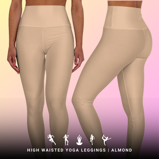 Almond High Waisted Yoga Leggings for Women - Workout Pants for Gym, Running, Fitness, Yoga, and Everyday Casual Wear