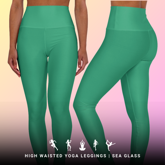 Sea Glass High Waisted Yoga Leggings for Women - Workout Pants for Gym, Running, Fitness, Yoga, and Everyday Casual Wear