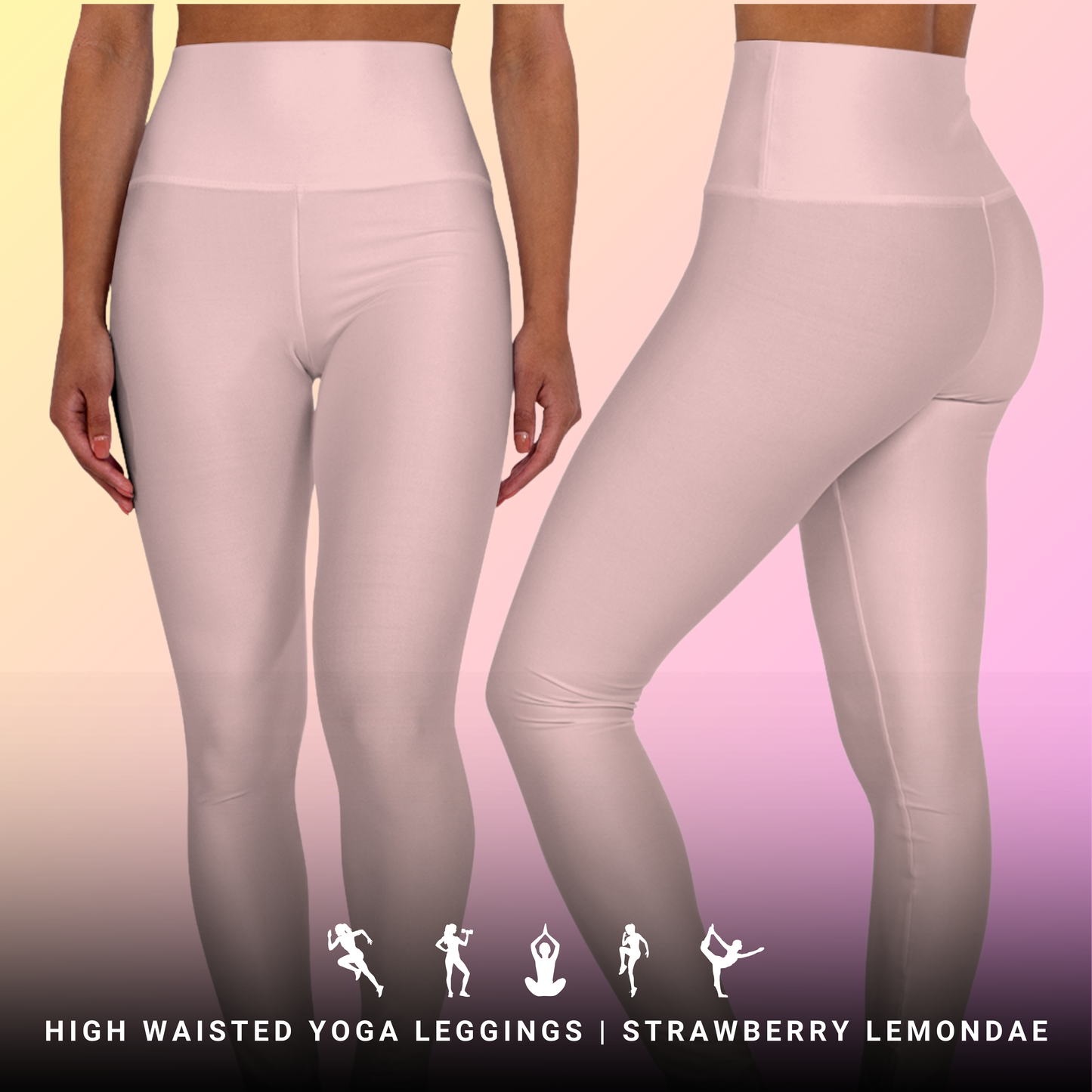 Strawberry Lemonade High Waisted Yoga Leggings for Women - Workout Pants for Gym, Running, Fitness, Yoga, Casual Wear