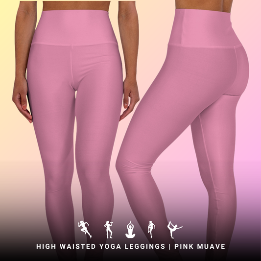 Pink Muave High Waisted Yoga Leggings for Women - Workout Pants for Gym, Running, Fitness, Yoga, and Everyday Casual Wear