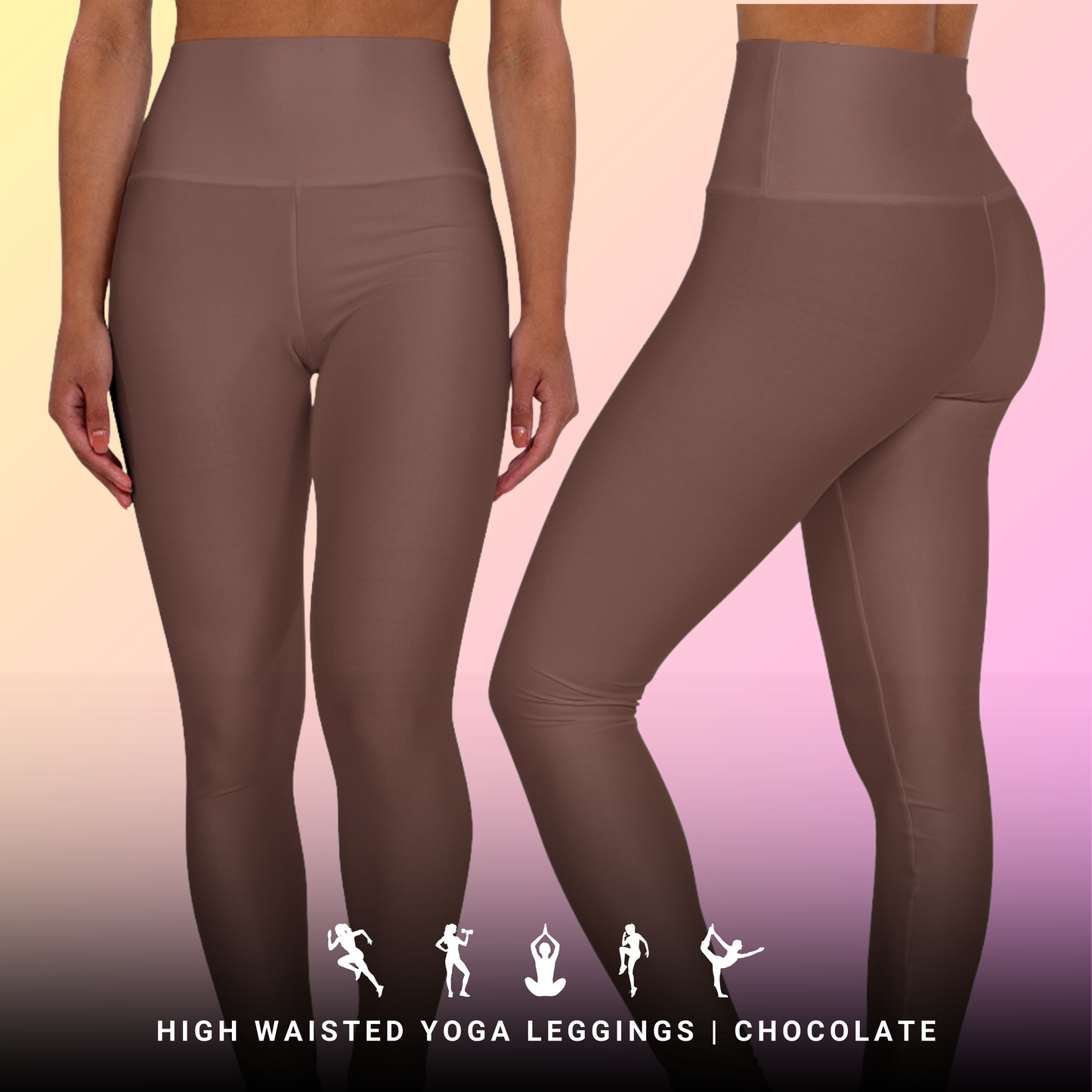 Chocolate High Waisted Yoga Leggings for Women - Workout Pants for Gym, Running, Fitness, Yoga, and Everyday Casual Wear