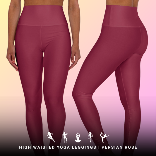 Persian Rose High Waisted Yoga Leggings for Women - Workout Pants for Gym, Running, Fitness, Yoga, and Everyday Casual Wear