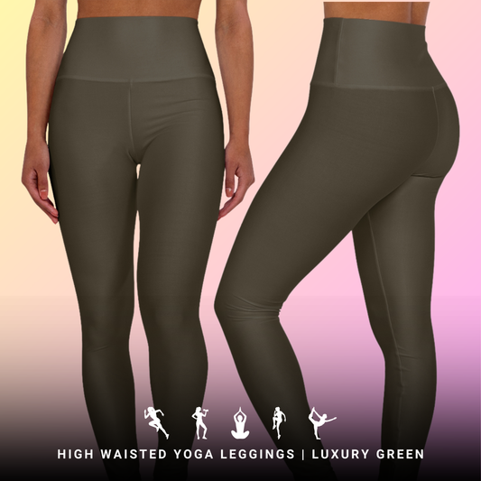 Luxury Green High Waisted Yoga Leggings for Women - Workout Pants for Gym, Running, Fitness, Yoga, and Everyday Casual Wear