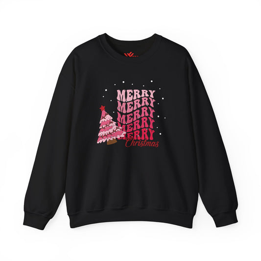 Merry Christmas Sweatshirt with Christmas Tree & Snow, Festive Holiday Top