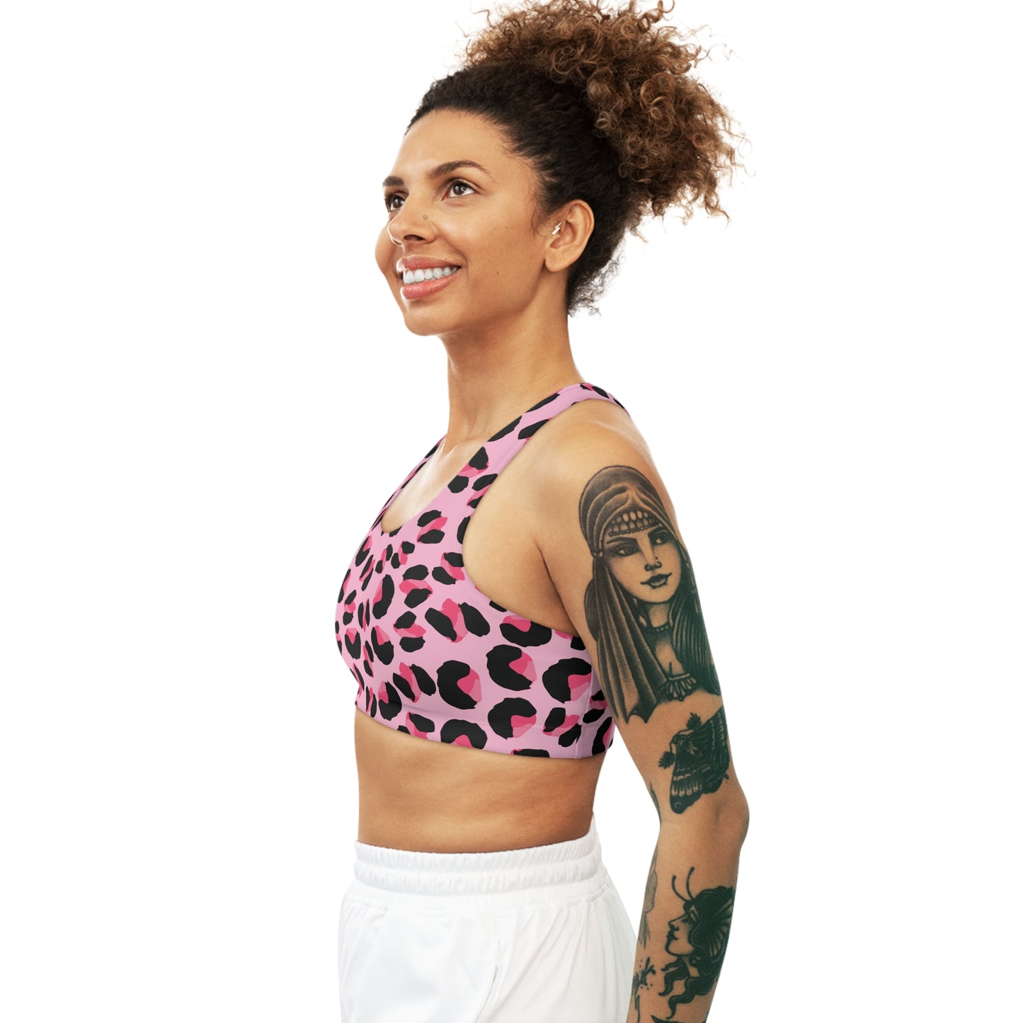 Pink Leopard Print Seamless Sports Bra for Fitness, Workout Bra, Yoga bra, Gym Bra