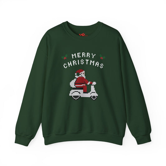 Merry Christmas Sweatshirt - Santa on Vespa Scooter, Fun Holiday Apparel, Unisex